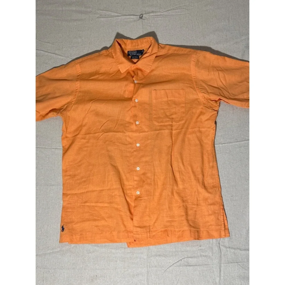 Polo Ralph Lauren Caldwell Shirt Mens Large Orange Cotton Short Sleeve Camp Pony